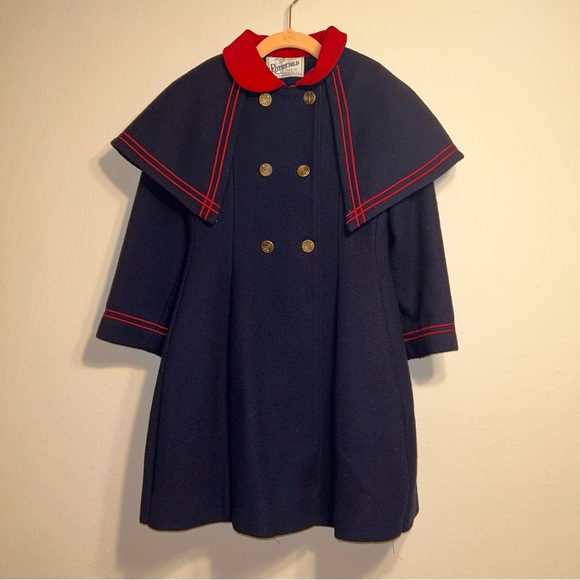 Vintage Rothschild wool coat Navy‎ Blue and Red size XS - Picture 1 of 11